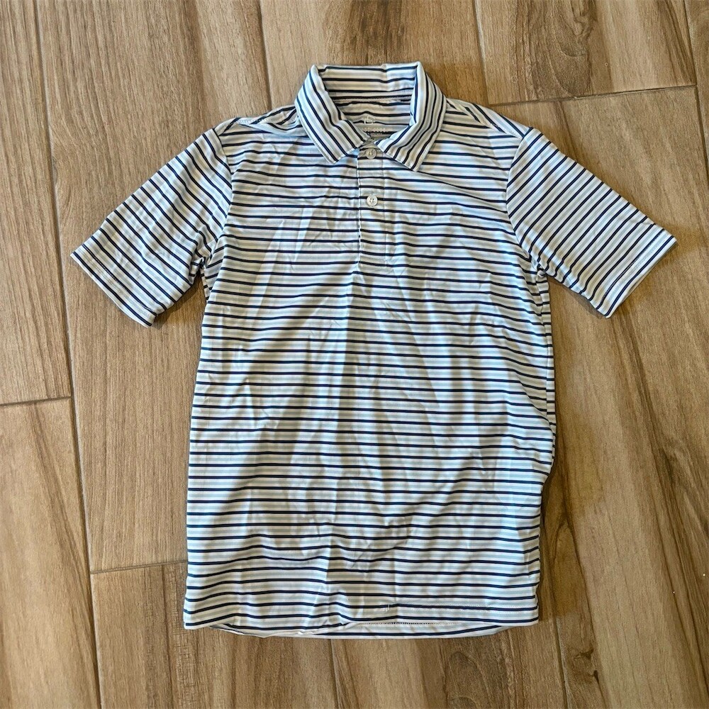 Class Club Boys Polo Shirt Size 10/12 Blue White Striped Short Sleeve